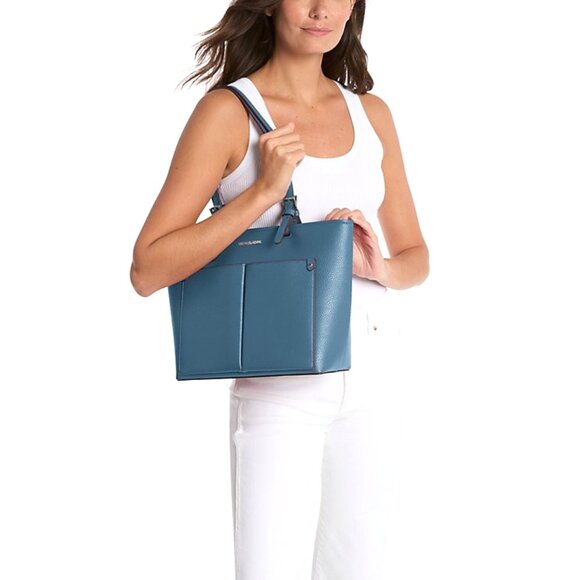 New Michael Kors Jet Set Travel Medium Double Pocket Tote Cornflower - Picture 4 of 5